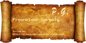 Presneider Gergely névjegykártya